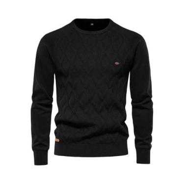 Imagem de Suéter Masculino Quente De Tricô Gola Redonda Manga Longa Cor Sólida M