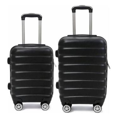 Imagem de Kit 2 Malas De Viagem Com Rodinhas 18'' E 20'' - Preta Preto Lisa - BL