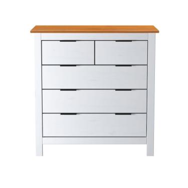 Imagem de Cômoda Liano 5 Gavetas em Madeira Pinus com Puxador de Metal Branco para Quarto 80x79x40cm
