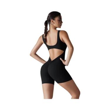 Imagem de Macacão Esportivo Feminino Com Costas Em V E Efeito Scrunch, Sem Manga