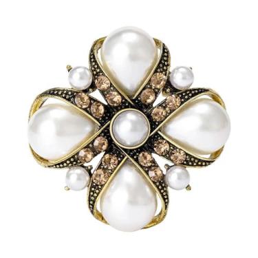 Imagem de Broches Vintage Barrocos Femininos Com Strass, Pins Redondos Para Fest