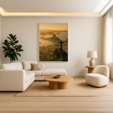 Imagem de Quadro Canvas Por do Sol Rio de Janeiro 40x30cm Mold Preta
