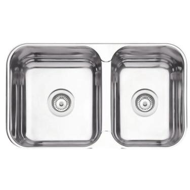 Imagem de Cuba Dupla para Cozinha Retangular Plus Inox com Válula Polido - Tramo