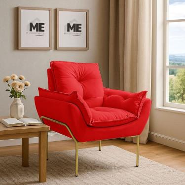 Imagem de Poltrona Decorativa Opala Amamentação Para Sala Base De Ferro Dourada Suede ME-ecommerce