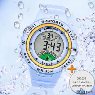 Imagem de Relógio Digital Esportivo Shunway S-505 Azul Claro e Dourado - Tudo em Caixa