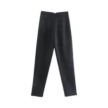 Imagem de Calças de Alfaiataria Femininas de Cintura Alta - Preto, Rosa e Branco