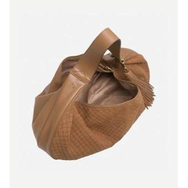 Imagem de Bolsa de couro feminina Smartbag camurça trama caramelo