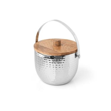 Imagem de Balde de Gelo Sam Inox Martelado para Bebidas Aço Inoxidável e Madeira Inox Copa & Cia