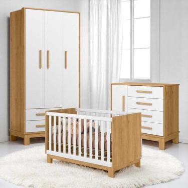Imagem de Conjunto Infantil Encanto Slim Freijo/Branco: Berço Encanto Slim Mini 