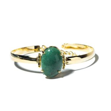 Imagem de Bracelete Quartzo Verde Pedra Natural Mini Cabochão Dourado - Cristais