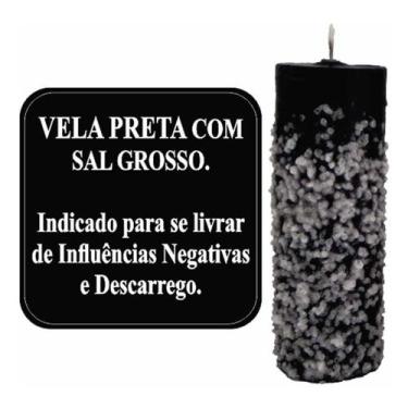 Imagem de Vela Preta Com Sal Grosso Descarrego E Contra Má Influência - Mandala 