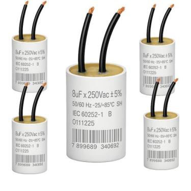 Imagem de KIT 5 CAPACITOR PERMANENTE 8uF 250V 2 FIOS METALIZADO TRIO REPOSICAO