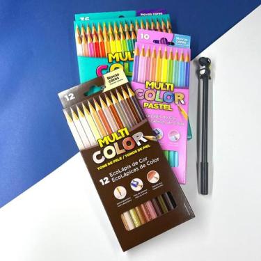 Imagem de Kit Lápis de Cor +Tons de Pele + Tons Pastel e Caneta Kawaii - Multico