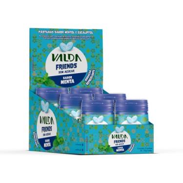 Imagem de Pastilhas Valda Friends com Mentol e Eucaliptol - Sem Açúcar (Sabor Menta) - Refrescância Instantânea – Kit com 6 Potes de 50g