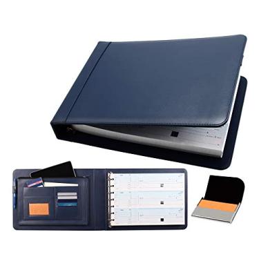 Imagem de 2Fold Supply Business Check Binder 7 anéis para cheques de tamanho comercial de 3 anos com estojo extra para cartão de visita - Carteira de fichário de livro de cheques de luxo com 7 anéis de couro PU