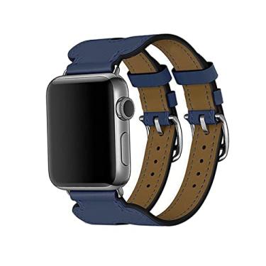 Imagem de Pulseira Bracelete Couro Double Cuff, Compatível com apple Watch (Azul, 38/40/41)