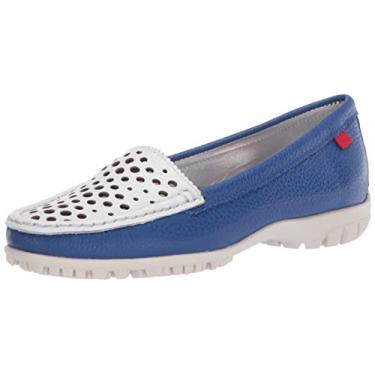 Imagem de MARC JOSEPH NEW YORK Sapato de golfe feminino de couro feito no Brasil luxuoso com gáspea verporada, Azul royal/branco, 6