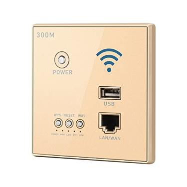 Imagem de Switch de rede LAN,Roteador sem fio 300Mbps In-Wall Ponto de acesso AP Roteador WiFi LAN Rede Switch Roteador WiFi AP com criptografia WPS com soquete USB ouro