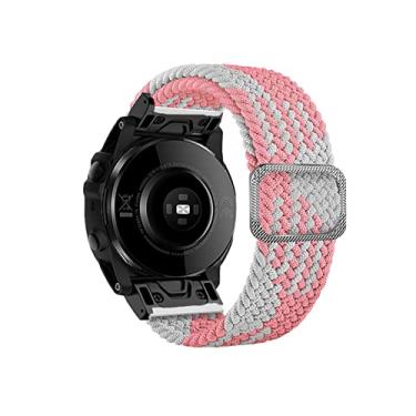 Imagem de CZKE 22 26mm Elastic Smart Watch Band Straps para Garmin Fenix ​​7 7x 6 6x. Pró 5x 5 3HR 945 S60 S62 Pulseira de nylon da cinta de liberação do QuickFit (Color : Pink White, Size : Quickfit 22mm)