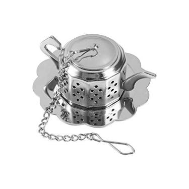 Imagem de Coador de chá, infusor de chá de aço inoxidável com corrente, filtro de chá solto em formato de bule, para chá, grãos de café, tempero de sopa
