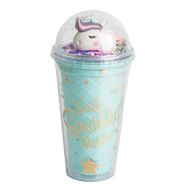 Imagem de Copo de viagem infantil de unicórnio com palha para garota, copo de gelo para freezer, caneca gelada com alça para tampa para piquenique, festa de aniversário (unicórnio verde brilhante, 500 ml)