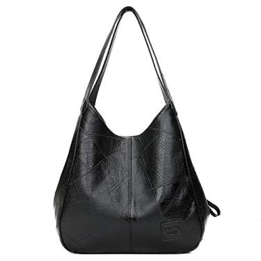 Imagem de Cicilin Bolsa de Mão Vintage Feminina Bolsa de Ombro de Couro Falso Preto