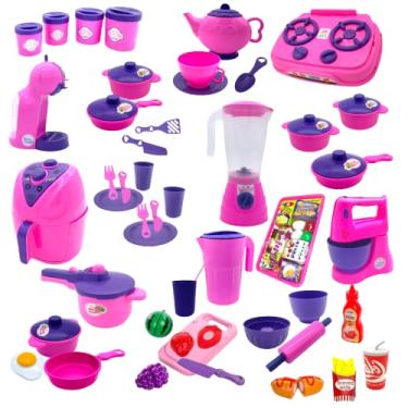 Imagem de Kit Cozinha Rosa Brinquedo Infantil com 61 pçs