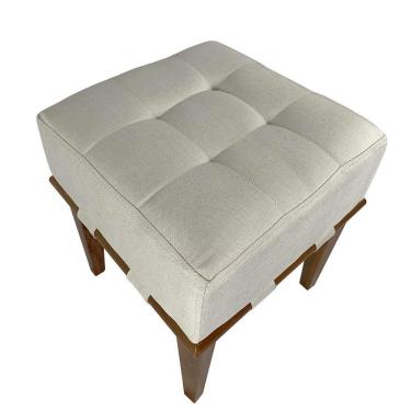 Imagem de Puff Quadrado Para Sala De Linho - Bege Claro