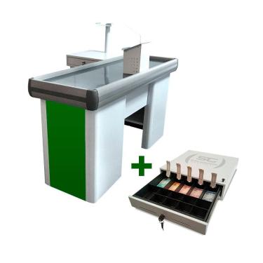 Imagem de KIT - Caixa Supermercado Empacotador Check-out 1,5m Recorte + Caixa Dinheiro Manual Verde