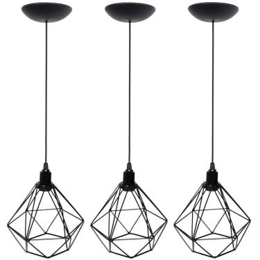 Imagem de 3 Pendentes Aramado Diamante Luminária Lustre P Teto Retrô Vintage Industrial Balcão Agp Ilumini