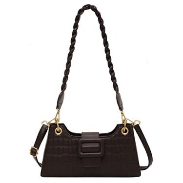 Imagem de Bolsa de ombro de couro padrão de crocodilo para mulheres média bolsa transversal moderna elegante bolsa de axila, Marrom