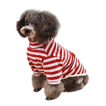 Imagem de Camiseta para cães de estimação camiseta para gatos camiseta listrada gola redonda manga longa primavera e verão camiseta fina