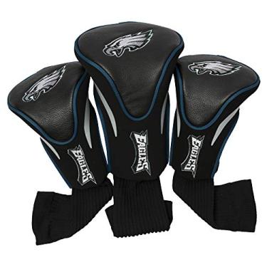 Imagem de Team Golf Capas de cabeça NFL Philadelphia Eagles Contour Golf Club (3 unidades) numeradas 1, 3 e X, serve para motoristas de grandes dimensões, clubes de utilidade, resgate e Fairway, forrado com veludo para proteção extra do clube