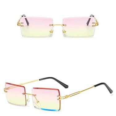 Imagem de Óculos de sol retangulares sem aro feminino/masculino vintage designer óculos de sol femininos óculos de sol sombras UV400, rosa, amarelo, outros
