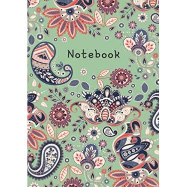 Imagem de Notebook: A5 Medium Lined Journal with Numbered Pages and Blank Date on Top | Paisley Ornament Indian Floral Design Green