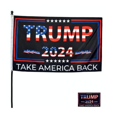 Imagem de Bandeira de Trump 2024 frente e verso - Take America Back - Banner de decoração interna e externa de 9,5 cm x 1,5 m com um adesivo - 1 camada com cores patrióticas vívidas e 2 ilhós de latão (1