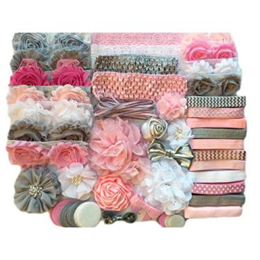 Imagem de Bowtique Emilee Kit de cabeça para chá de bebê DIY kit para fazer 30 faixas – rosa e cinza
