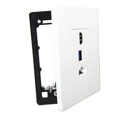 Imagem de DiyTech VGA, áudio de 3,5 mm, USB 3.0, passagem HDMI, coaxial dourado, Ethernet Cat6, placa de parede de alumínio escovado