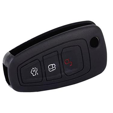 Imagem de YJADHU Silicone Flip Masculino Feminino Chaveiro Chaveiro Capa de Chave de Carro, Apto Para Ford Focus Mk3 Mondeo Fiesta Kuga Ecosport Escape Range, Preto
