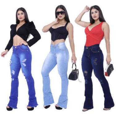 Imagem de Kit Com 03 Calças Jeans Feminina Skynni Cós Alto - Mania Do Jeans