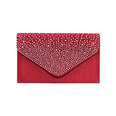 Imagem de JAMBHALA Bolsa de Mão com Strass Brilhante Envelope Para Noite Para Festa de Casamento Feminina Namoro (vermelho)