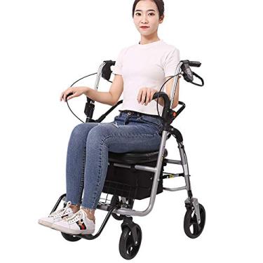 Imagem de Andador de rodas para serviço pesado para idosos, com rodas de 8 polegadas, assento, freios e cesta, auxílio de passo dobrável leve, cadeira de rodas prateada needed