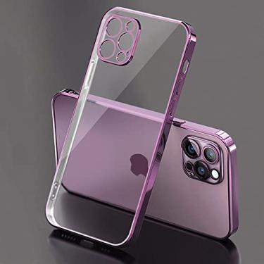 Imagem de Capa transparente de revestimento de luxo para iPhone 11 12 13 14 Pro Max Square Frame Silicone Capa traseira transparente, roxa, para iPhone 6 Plus