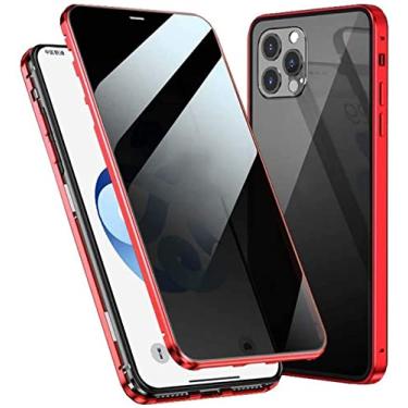 Imagem de RAYESS Capa de telefone magnética anti-peep, capa de vidro temperado dupla face anti-espiar para iPhone 12 Pro Max (2020) 6,7 polegadas, pára-choques de metal (cor: vermelho)