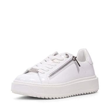 Imagem de Steve Madden Catchme White Patent Rounded Closed Toe Lace Up Side Zipper Sneaker (White Patent, 11)