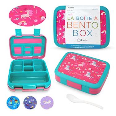 Imagem de Lancheira tipo bentô box com unicórnio para meninas e crianças pequenas, 5 seções para controle de porções, bandeja de plástico removível sem BPA, recipiente de lanche para crianças em idade
