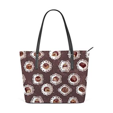 Imagem de Bolsa de ombro feminina sacola de couro para compras grande trabalho sem costura chocolate doces bolsa casual