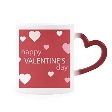 Imagem de Caneca vermelha rosa corações brancos dia dos namorados sensível ao calor copo de grés muda de cor vermelha