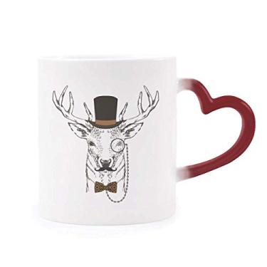 Imagem de Chapéu de cervo de barba suave estilo britânico gravata borboleta animal sensível ao calor caneca vermelha muda de cor grés copo