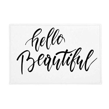 Imagem de DIYthinker Hello Beautiful Tapete de escrita à mão com citação antiderrapante, porta de cozinha para banheiro, 40,64 x 60,96 cm